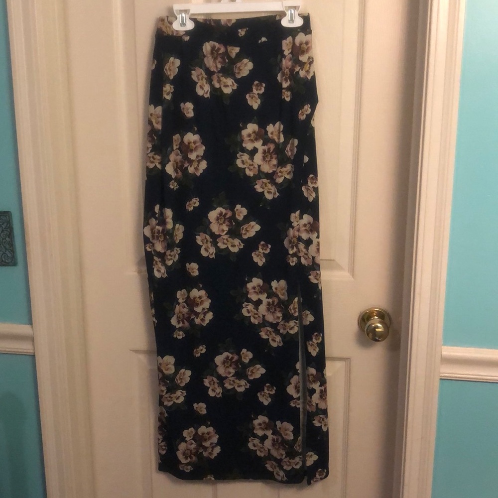 Navy Blue and pink floral maxi skirt